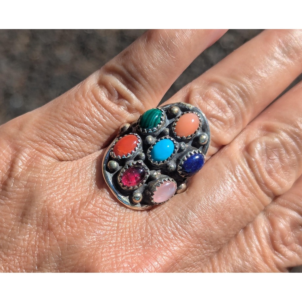 Navajo Jewelry Women's Ring Handmade Native American Multi Stone Signed sz 7***
